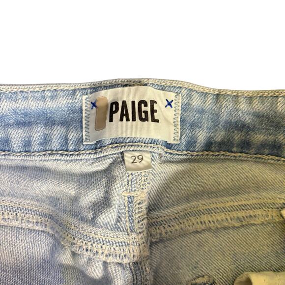 Paige Collete High Rise Flare Jeans Size 29 Light Wash Raw Hem Distressed Denim - Picture 6 of 13